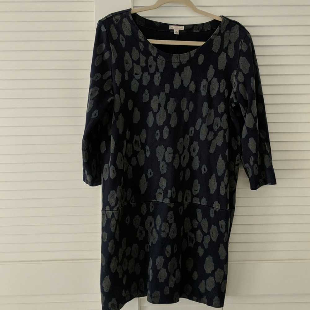 3/4 sleeve blue leopard dress